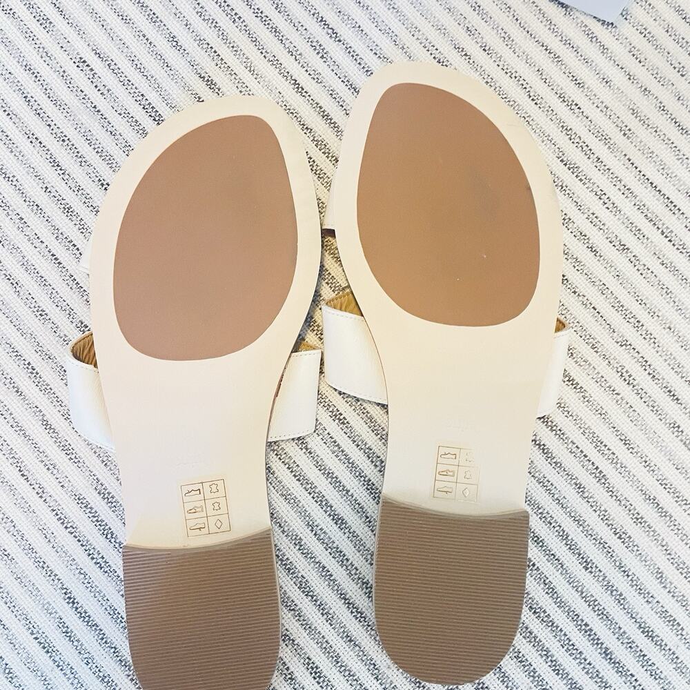 New Quince Sz 10 Italian Leather Cutout Slide Sandal Flats Ivory Bone - Picture 7 of 8